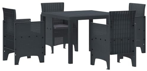 Runheo Garten Essgruppe 5-teilig Anthrazit Polyrattan, UV-beständig, wetterfest, für Terrasse, Balkon, Essbereich im Freien