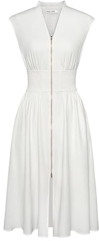GRACE KARIN Wedding Guest Dresses for Women UK Sleeveless V Neck White Dress with Pockets XL