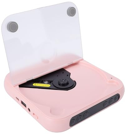 Jectse Lecteur CD Portable, 5.3 Rechargeable avec Deux Haut-parleurs Stéréo, écran LCD, pour Maison, Voiture, Prise en Charge Extérieure, Entrée CD AUX USB, Lecture en Boucle (Pink)