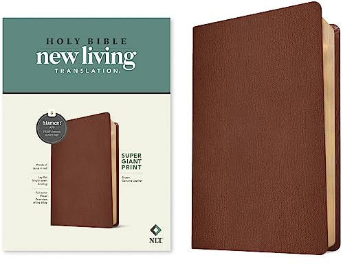Holy Bible: NLT, Brown, Genuine Leather, Super Giant Print Bible, Filament-enabled Edition Red Letter
