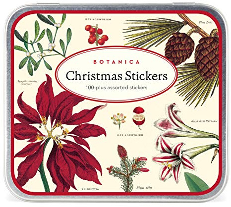 Cavallini - Tin of Decorative Christmas Stickers/Labels - Christmas Botanica