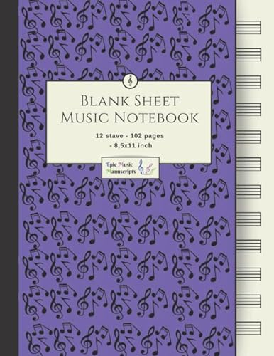 Blank Sheet Music Notebook: Music Manuscript Paper / White Marble Blank Sheet Music / Notebook for Musicians / Staff Paper / Composition Books Gifts ... * Large * 12 Stave * 102 pages *