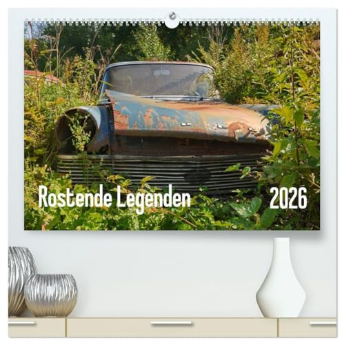 Rostende Legenden (hochwertiger Premium Wandkalender 2026 DIN A2 quer), Kunstdruck in Hochglanz: Rostende Käfer und T1 Bullis in einem vergessenen Wald (CALVENDO Mobilitaet)