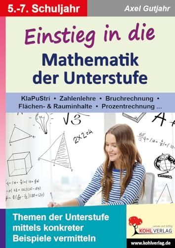 Einstieg Mathematik Unterstufe Klasse 5 6 7 | Bruchrechnen Prozentrechnung negative Zahlen Geometrie | 48 Seiten Kopiervorlagen mit Lösungen | ... mittels konkreter Beispiele vermitteln