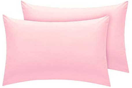 AmigoZone New 2 x Pillow Cases Housewife Plain Cover Polycotton Bedroom Luxury Pair Pack (Pink)