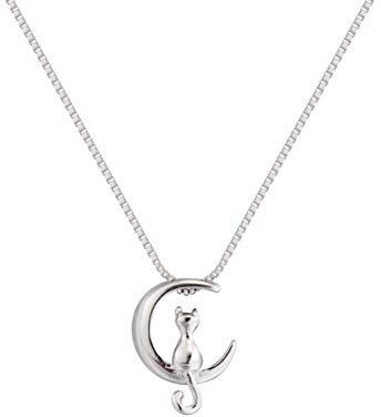 Power Necklace 925 Silver Lovely Cat Moon Animal Minimalist Charm Collares Pendant Necklace