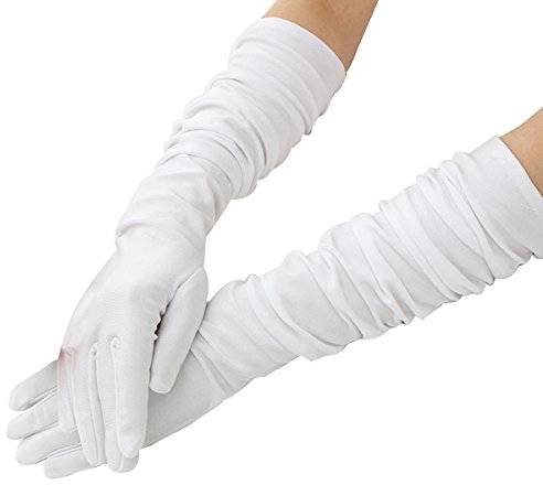 55cm Damen Lange Handschuhe, 1920er Satin Opera Fest Party Hochzeit Braut Handschuhe Damen Satin Fingerhandschuhe Oper Braut (Weiß)