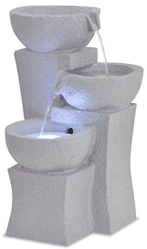 Festnight Fuente de Agua de Interior con LED - Color de Gris Material de Poliresina, 27,2x27,8x39,5 cm