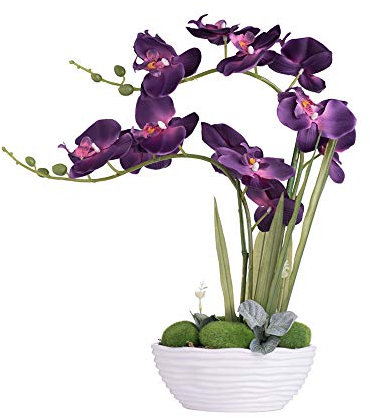 YSZL Grande orchidée Artificielle en Pot, Arrangement de Fleurs en Soie avec Vase en céramique, Violet foncé