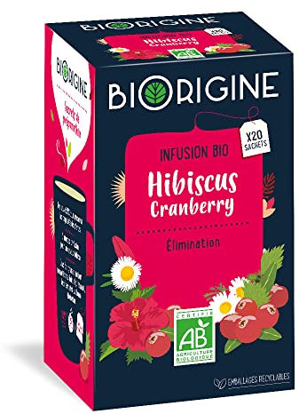 BiOrigine - Infusion bio Hibiscus Cranberry - Pour le maintien du confort urinaire - Ingrédients d'origine naturelle - 20 sachets