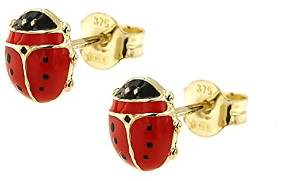 forme di Lucchetta - Orecchini Bimba Oro giallo Portafortuna con Coccinella (abbinabile a braccialetto o collanina), Orecchini Bambina Ragazza d'Oro Vero