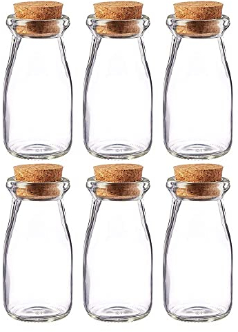 Danmu Art100ml Mini Glass Jars with Cork Stoppers Milk Glass Bottles Small Favor Jars Yogurt Pudding Storage Jar for Party Favors (100ml-6Pack)