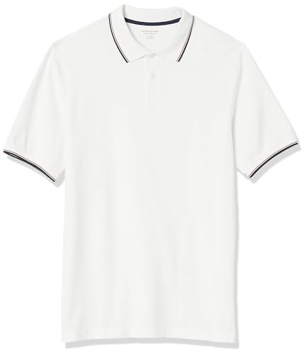 Amazon Essentials Men's Regular-Fit Cotton Pique Polo Shirt (Available in Big and Tall), White Twin Stripe, XS