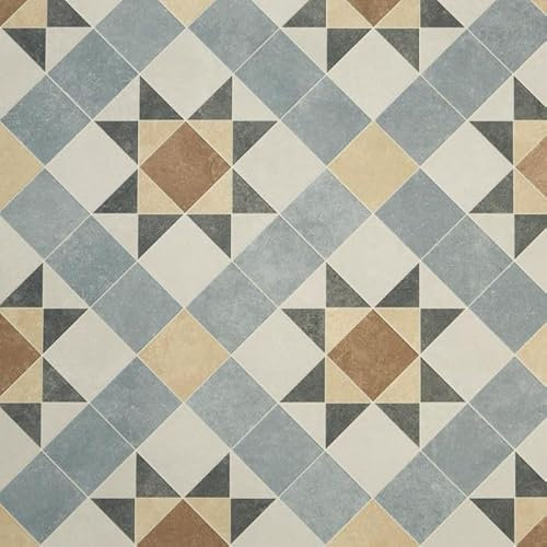 Tile Effect Vinyl Flooring Roll Beige & Grey Victorian Felt Back Lino Flooring for Kitchens, Bathrooms and Hallways 2m 3m Width 2m To 7m Length (Barlow, 2m x 3m)