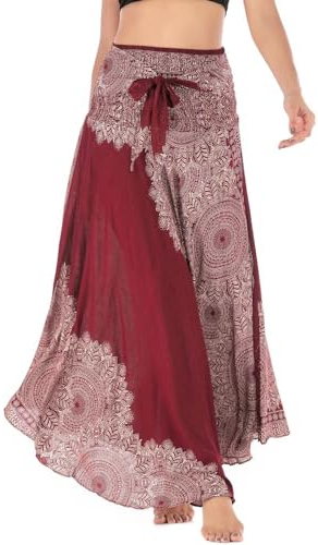 FEOYA Lang Gedruckter Rock Damen Chiffon Bohemien Maxirock Verstellbares Riemen Kleid Freizeit Urlaub Sommerrock Strandkleider - Muster 10