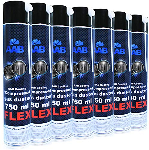 AABCOOLING Compressed Gas Duster FLEX 750ml - Wertpaket 7 Stück - mit Flexiblem Schlauch – Compressed Air, Reinigungspray, PC Reinigungsset, Druckluft Spraydose, Pressluft Dose