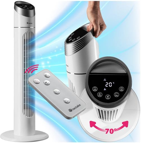 TecTake® Ventilateur Colonne Ventilateur Silencieux & Oscillant 90 cm 3 Vitesses Minuterie avec Télécommande Ecran LED Blanc Ventilateur portable pour Bureau Chambre Salon Maison