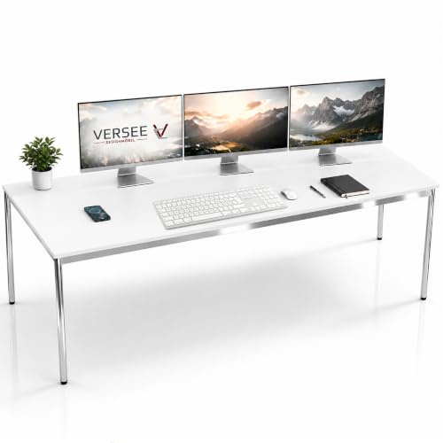 VERSEE Schreibtisch 200 x 80 cm Weiß, stufenlos manuell höhenverstellbar 75,5–90 cm, bis 200 kg belastbar, SYSTEM8X, Made in Germany
