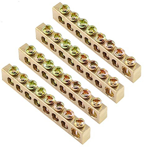 Bonsicoky Kit de 4 barras de tierra de terminales, 8 posiciones de terminal, terminales de tornillo de cable eléctrico, barras de conexión a tierra de latón