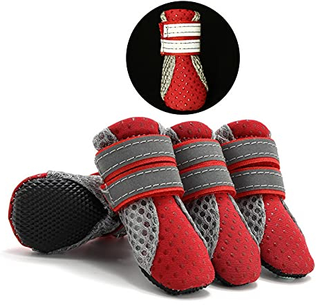 Zunea Pfotenschutz-Hundestiefel, Sommer, rutschfest, klein, verstellbar, reflektierend, weich, atmungsaktives Mesh, hitzebeständig für heißen Asphalt - Rot, Größe M