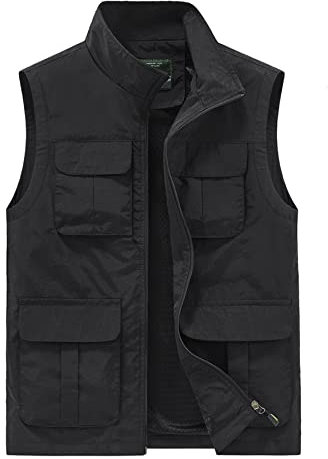 Yukirtiq Herren Anglerweste Outdoor Weste mit Vielen Taschen Fischerweste Schnelltrocknend Sommerweste Jagdweste Leicht Fotoweste Safariweste, Schwarz, XL