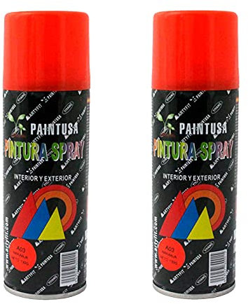 Montoro - Pack de 2 Botes de Pintura en Spray Naranja A03, 200 ml, válido para Multitud de Superficies de Interior y Exterior