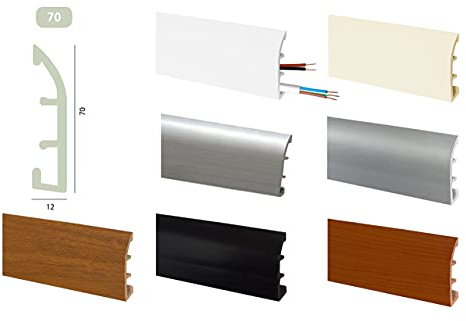 ZOCCOLINO BATTISCOPA PVC CAVO, FUNZIONE PASSACAVO VENDITA AL METRO IN BARRE 2mt (GRIGIO CHIARO)