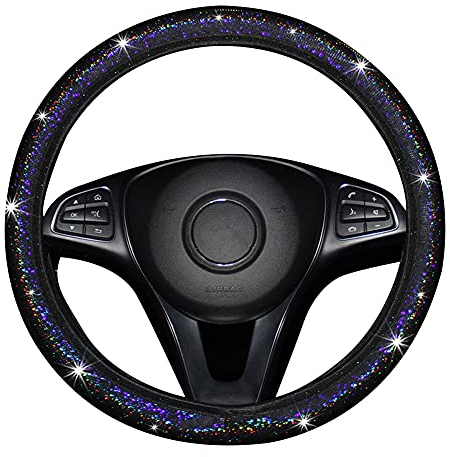 Auto Lenkrad Dekoration Abdeckung,Asudaro Bling Bling Lenkradschoner Lenkradbezug Glitzer 38cm Universal Rutschfest Lenkrad Abdeckung Anti Rutsch Diamant Auto Lenkradhülle Auto-Dekozubehör,Schwarz