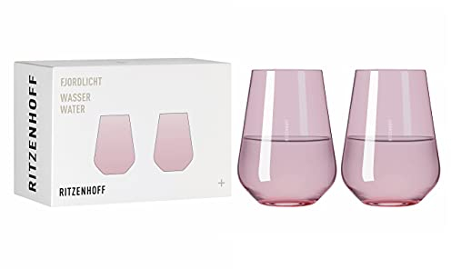 RITZENHOFF 3651003 Wasserglas 500 ml - Serie Fjordlicht Nr. 3, 2 Stück mit Farbverlauf Berry - Made in Germany