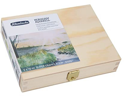 Schmincke – HORADAM® AQUARELL, Super Granulation Set Auen, 5 x 15 ml-Tuben, 74 867 097, Holzkasten, sehr stark granulierende Farbtöne, feinste, supergranulierende Aquarellfarben