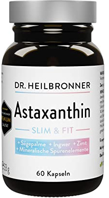 Dr. Heilbronner Astaxanthin SLIM & FIT Kapseln in der Glasflasche mit Sägepalmenextrakt Ingwerextrakt und Zimtextrakt I Nahrungsergänzung zu einer Ernährungsumstellung I glutenfrei und lactosefrei
