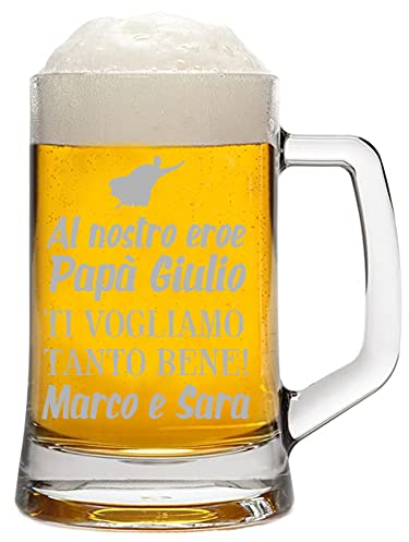 bubbleshirt Boccale Birra PERSONALIZZABILE Papà Festa del Papà Al nostro eroe Ti vogliamo tanto bene ca 50 cl