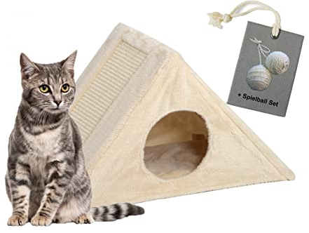 Rohrschneider Katzenhöhle Kratzpyramide Katzen-Spielzeug inkl. 2 Extra Spielbälle, Erholung und Spaß für die Katze