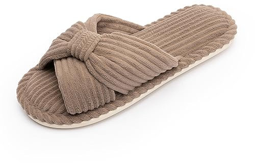 Chantomoo Pantofole da Donna in Memory Foam per la Casa Camera da Letto Bagno spa Matrimonio Viaggio Ospedale Open Toe Velluto a Coste Pantofole Antiscivolo Accoglienti Confortevoli,Marrone 39/40 EU