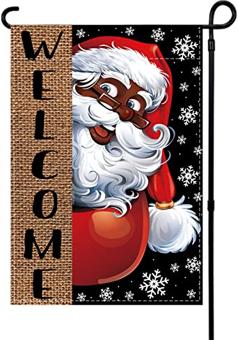 Leinen Afrikanische amerikanische Weihnachtsgartenflagge Schwarz Weihnachtsmann Weihnachtsschild Afrikanische Amerikanische Weihnachtsdekorationen und Zubehör Outdoor