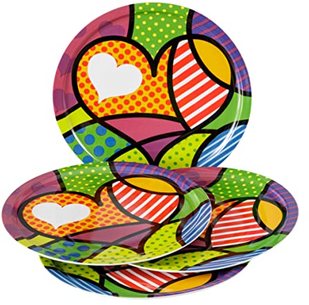 Baroni Home Juego de 4 platos de pizza variados con fantasía pop, platos de pizza de porcelana Ø 31 cm