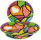 Baroni Home Lot de 4 assiettes à pizza assorties avec motif Pop, assiettes à pizza en porcelaine Ø 31 cm