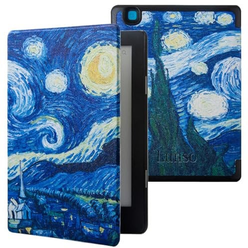 Lunso Compatible avec l'étui Kobo Aura H20 Edition 2 (6,8 pouces) - Housse de remorquage - Van Gogh Nuit étoilée