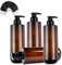 Gvolatee 4 PCS Bouteilles de Plastique Distributeur Lotion Pompe Pet Lotion Shampoing Gel Douche Crème pour Les Mains 500 ML Brun avec des Autocollants