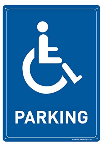 AUA SIGNALETIQUE - Panneau De Signalisation en PVC Rigide et Compact 1.5 mm. (121 x 170 mm, Parking Handicapé)