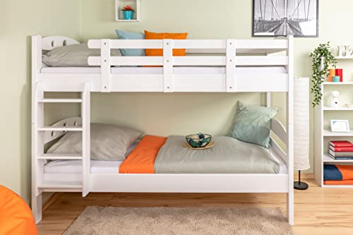 Etagenbett für Erwachsene Easy Premium Line K18, Kopfteil mit Löchern, Buche Vollholz massiv Weiß - 90 x 200 cm, (L x B) teilbar