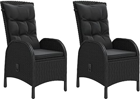 Tidyard 2X Gartenstuhl Rattanstuhl Gartensessel Sessel Garten Essstuhl Terrassenstuhl Loungesessel Gartenmöbel Kissen Armlehne Poly Rattan Schwarz