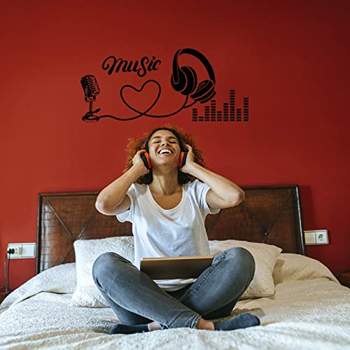 PLIGREAT Musik Zitate Wandtattoos, Mikrofon Kopfhörer Wandaufkleber Für Teens Bands Studio Schlafzimmer Spielzimmer Keller Wanddekorationen Innenwand Kunst Dekor Fenster Dekor