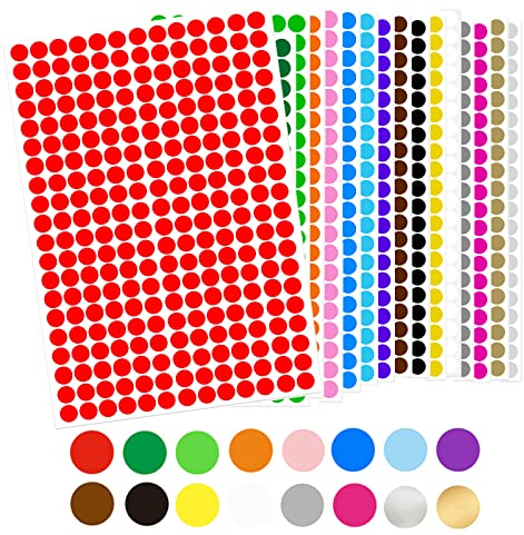 luoshaPUCY 4480 Stück Runde Klebepunkte, 16 Blätter 8mm Farbetiketten selbstklebende Punktaufkleber, 16 Farben Farbkodierung Etiketten Markierungspunkte