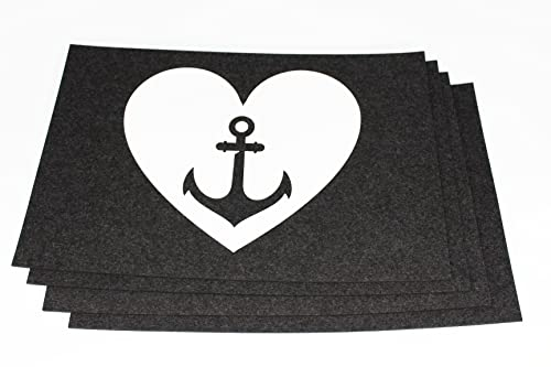 KAMACA 4er Set Tischsets Platzsets Platzmatten aus Filz MARITIM abwaschbar Platzdeckchen grau Eyecatcher (4er Set Filz Anker anthrazit)