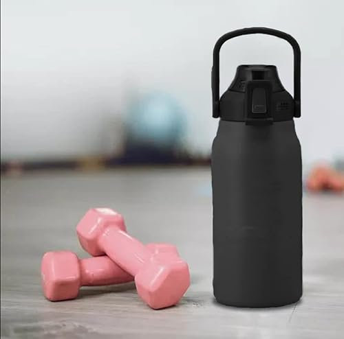 Thermal Water Bottle - Stainless Steel Insulated Water Bottle – 32oz Sports Water Bottle with Portable Handle – 900 ml Bottle with Straw Lid - for Hot & Cold Drink – Office, Cycling, Camping (Black)