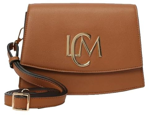 L.CREDI Damen-Flap-Bag LAURETTA Umhängetasche mit großem LCM Emblem 21x16x10 (cognac)