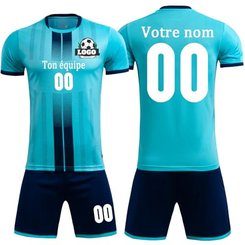 OPUTWDF Tenue Foot Personnalisé Enfant Maillot Football Personnalisé Enfant Adulte avec Votre Nom Numéro Équipe Logo Maillot de Foot