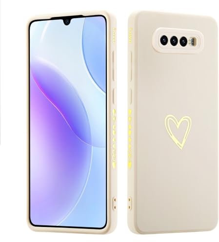 JIEZUIMEI Hülle für Samsung Galaxy S10, Dünn Silikon TPU Bumper Handyhülle mit süß Herz Muster Motiv, Ultradünn Mädchen Stoßfest Kratzfeste Schutzhülle Case Cover-Weiß