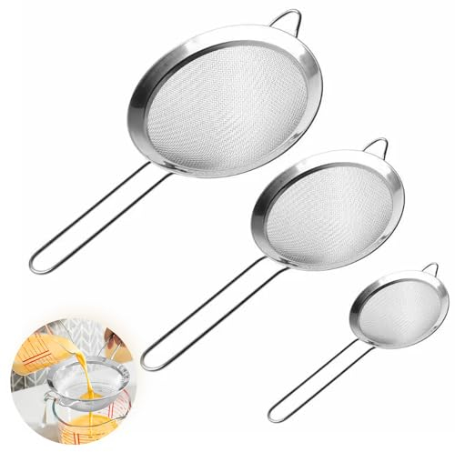 Küchensieb, 3 Stück Sieb Set 8/10/12 Cm Küchensieb Edelstahl Kleines Sieb 304 Edelstahl Feinmaschig Küchensieb Sieb Edelstahl Sieb Küche Für Quinoa, Siebenr, Gemüse, Obst, Tee, Puderzucker